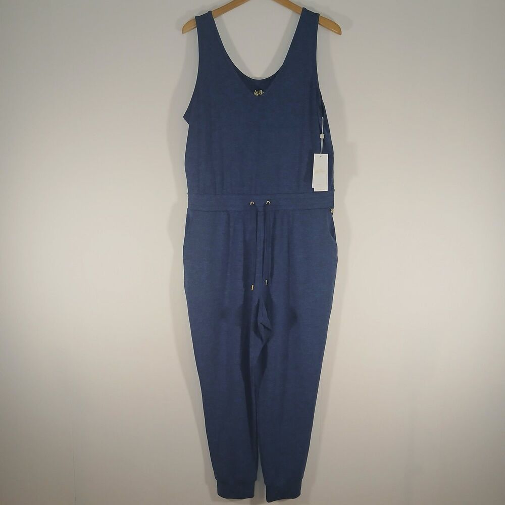 Lilly Pulitzer Maisie Jumpsuit Heathered Med Blue X Noir XL NWT UPF 50 Chic